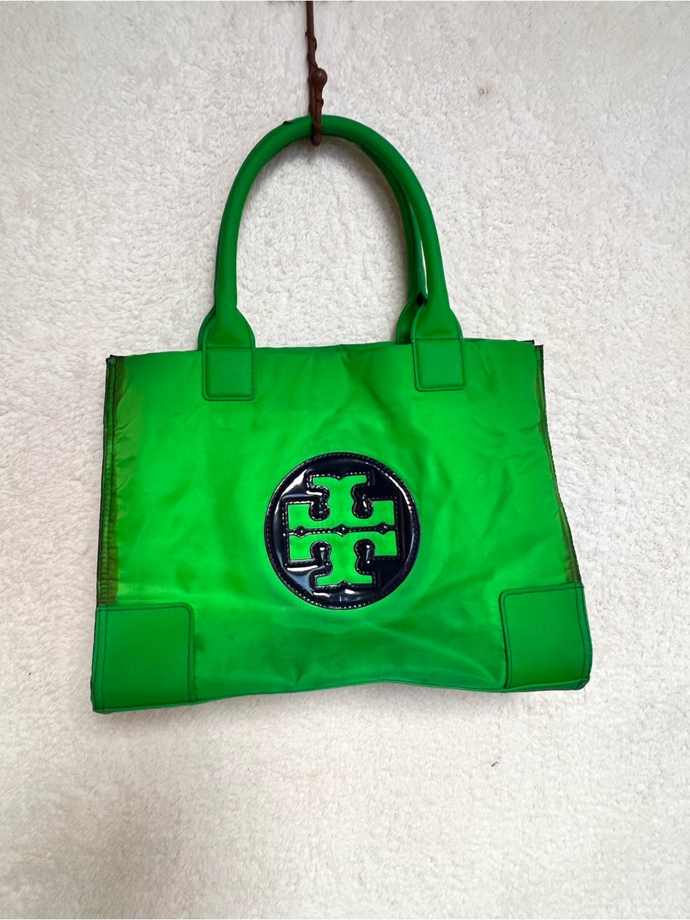 Tory Burch Bright Green Nylon Tote with Black Logo